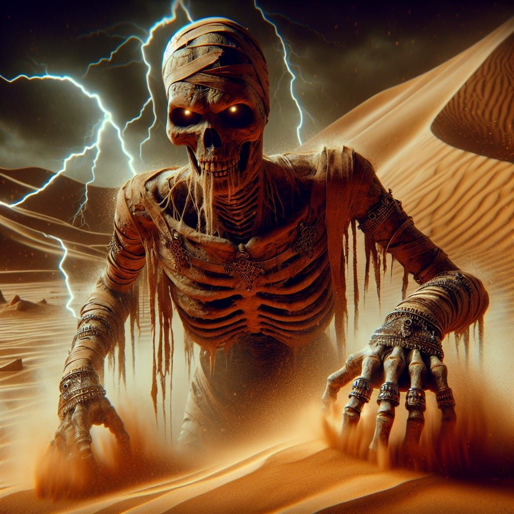 Eerie Mummy Unleashes Desert Storm in Dark Fantasy