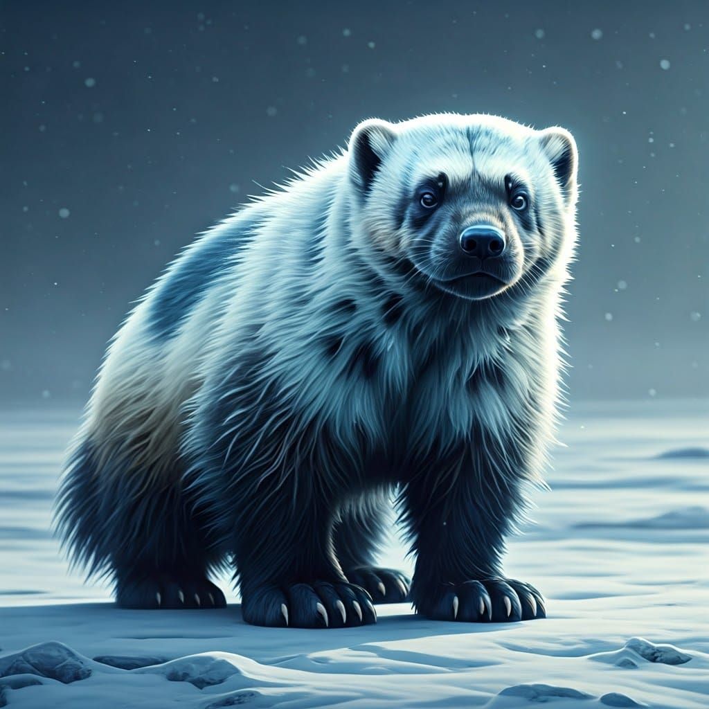 Majestic Ice Wolverine in Frozen Tundra: Hyperrealistic Art