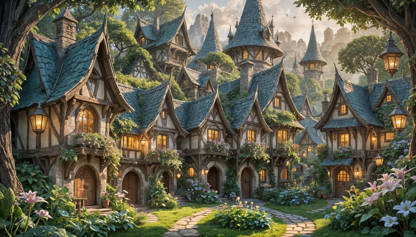 Enchanting Elven Village in Storybook Illustration Style
