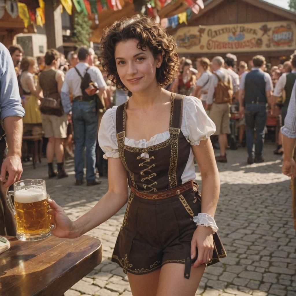 Beautiful brunette, age 45,  very short curly hair, skinny, ...