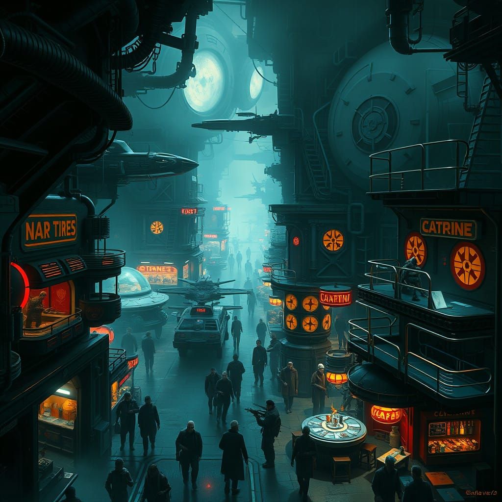 Gritty Spaceport Hub in a Futuristic, Industrial Aesthetic