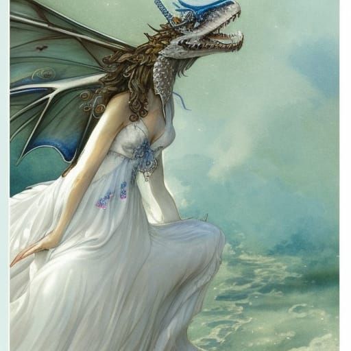 Dragoness in White Dress, Fantasy Art