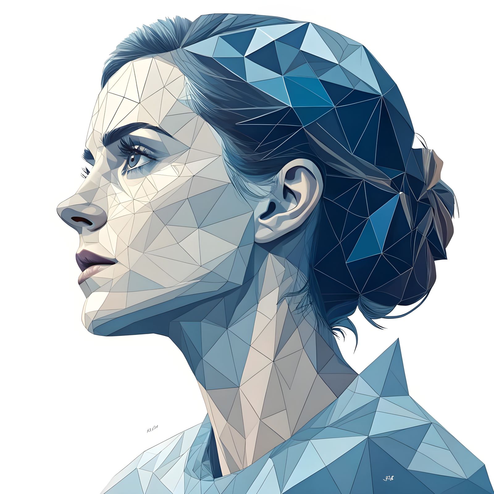 Blue Triangle Portrait in Modern Art Style