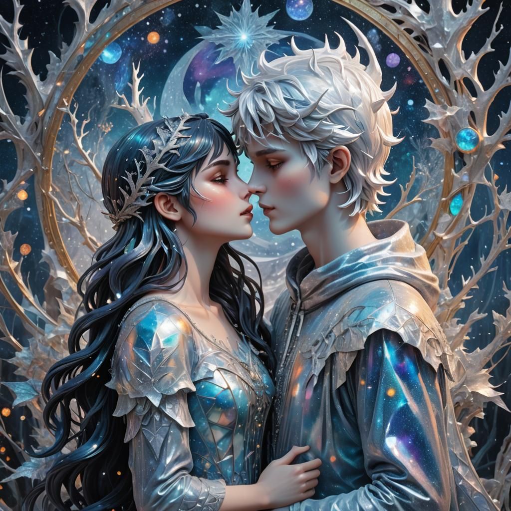 Jack Frost Statue Kissed in Cosmic Illustration