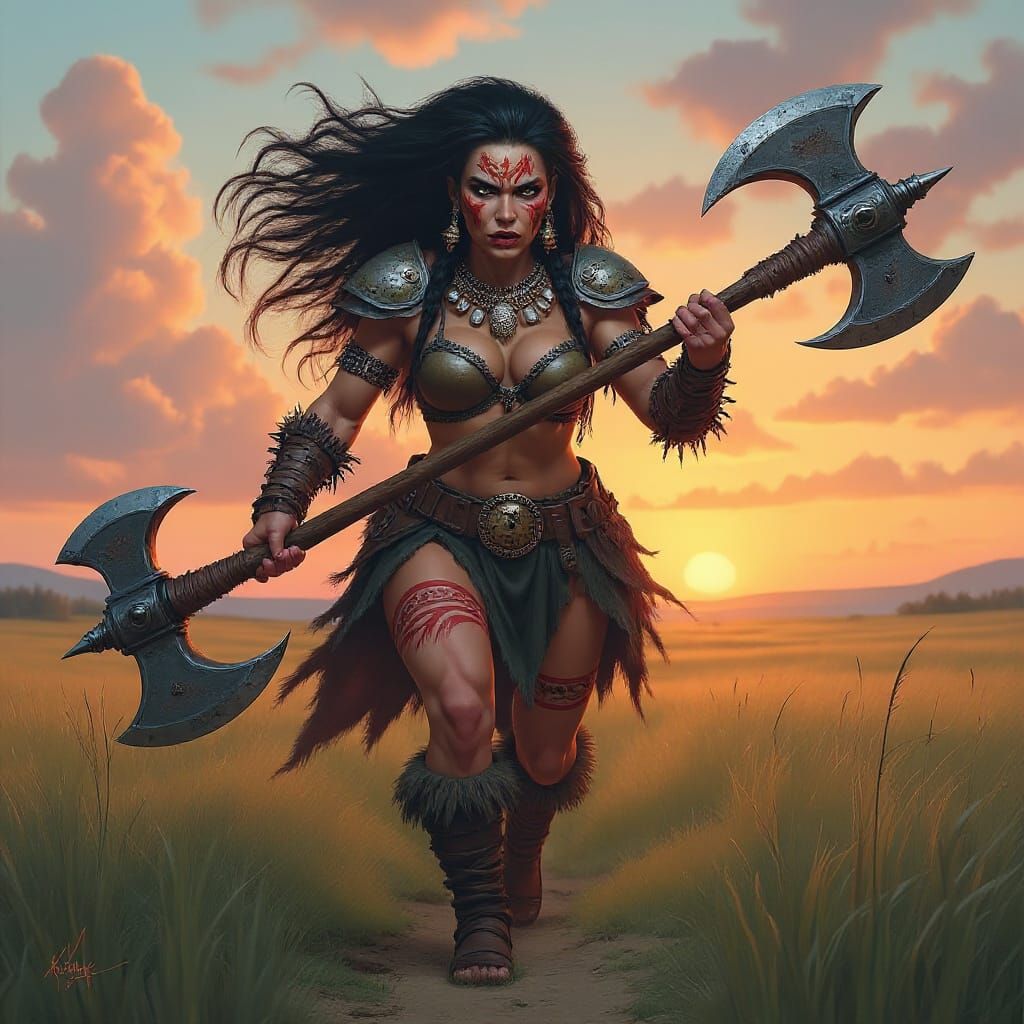 Symmetrical War Paint and Double-Bladed Axe