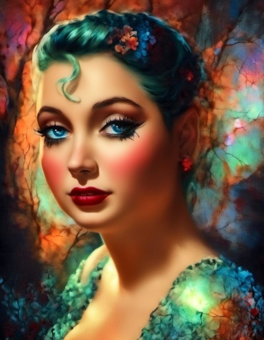 Fairy Woman Portrait in 1950s Pin-up Style