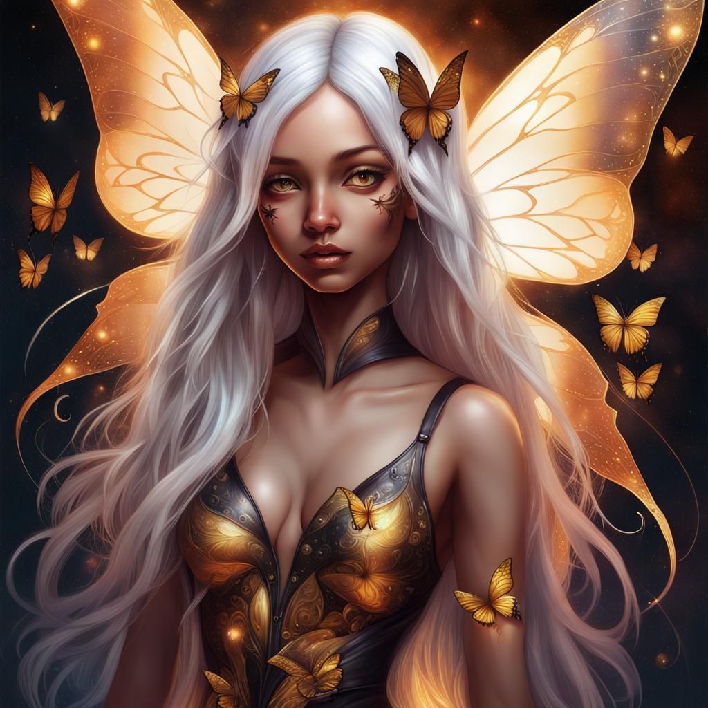 Curvy Fairy with Butterfly Wings in Maximalist Style
