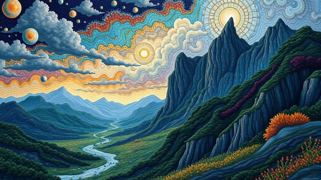 Ethereal Landscape Tapestry in Mixed Media