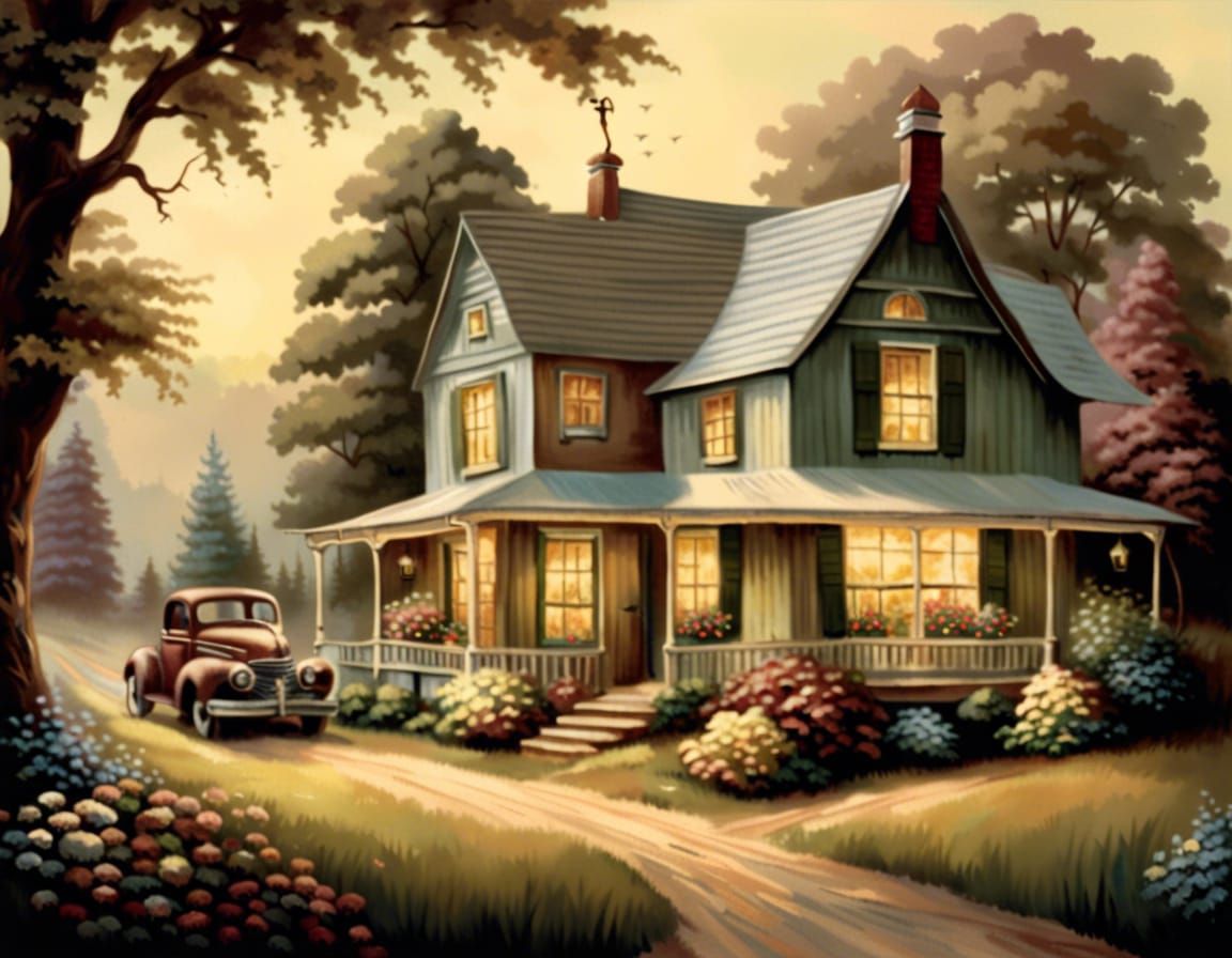 Nostalgic Farmhouse in Kinkade Style