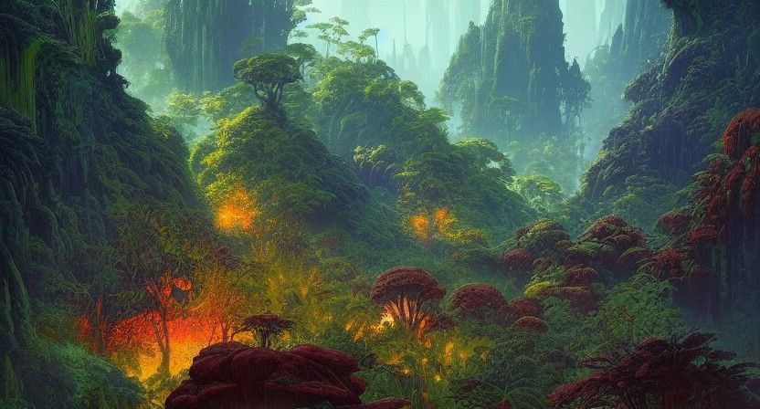 Exotic Alien World: Amber Glow Cityscape