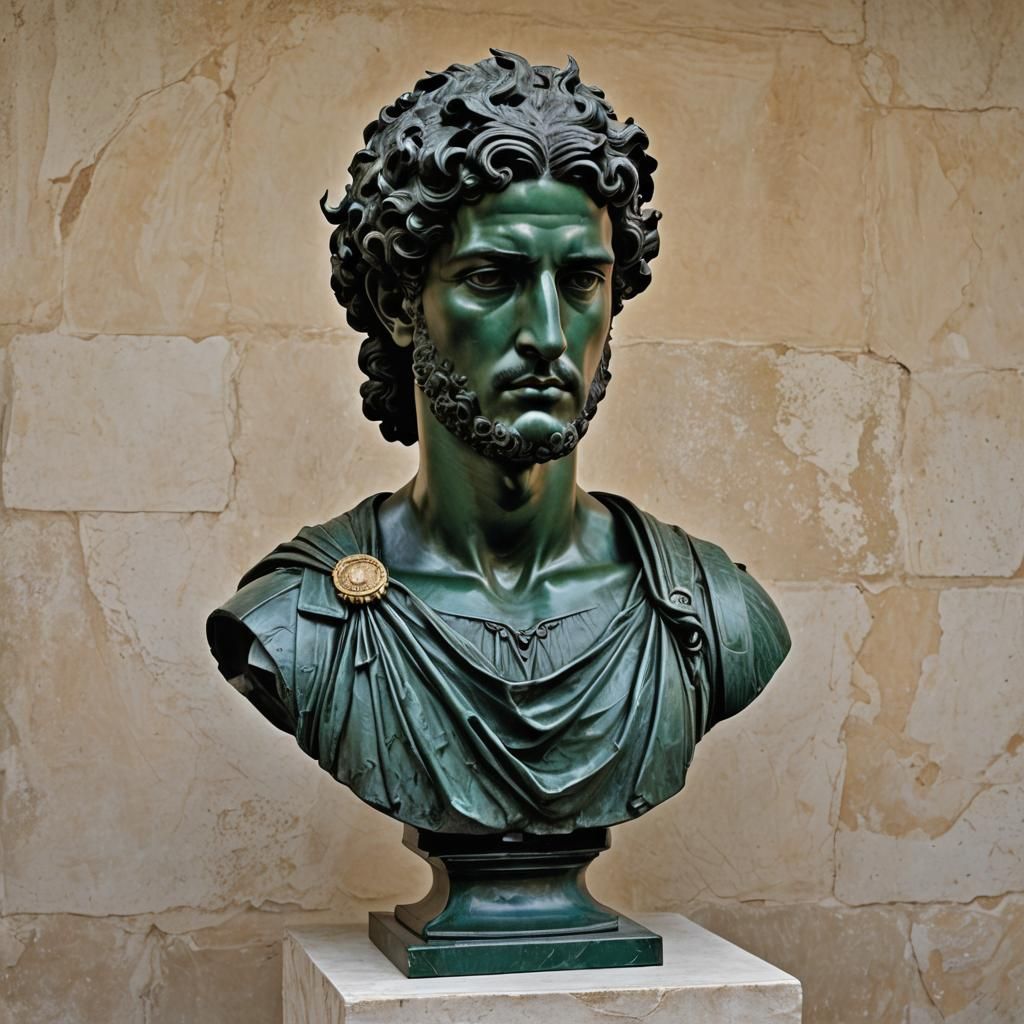 Greek Man Bust with Olive Grove, Digital Art