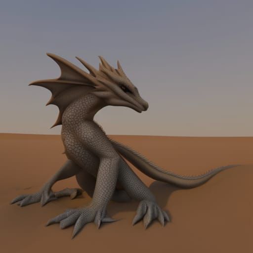 Baby Dragon in Desert: 3D Rendered Art