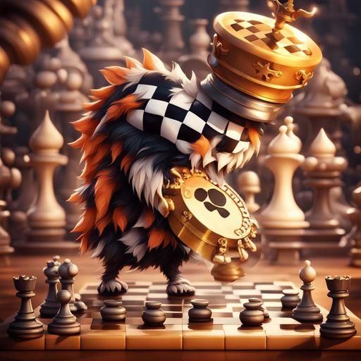 Checkered Creature with Chess Piece: Fantasy Art