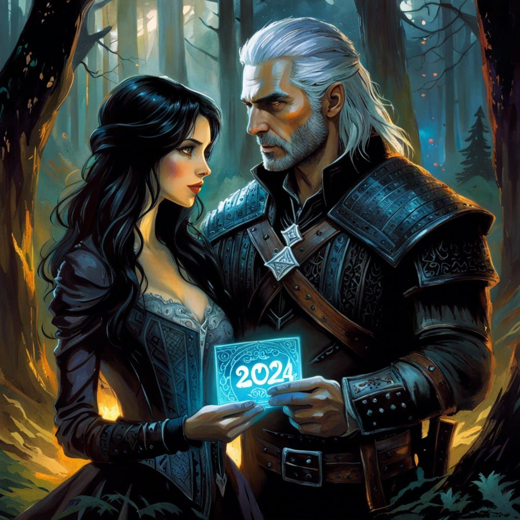 Geralt and Yennefer Celebrate 2024 in Dark Fantasy Style