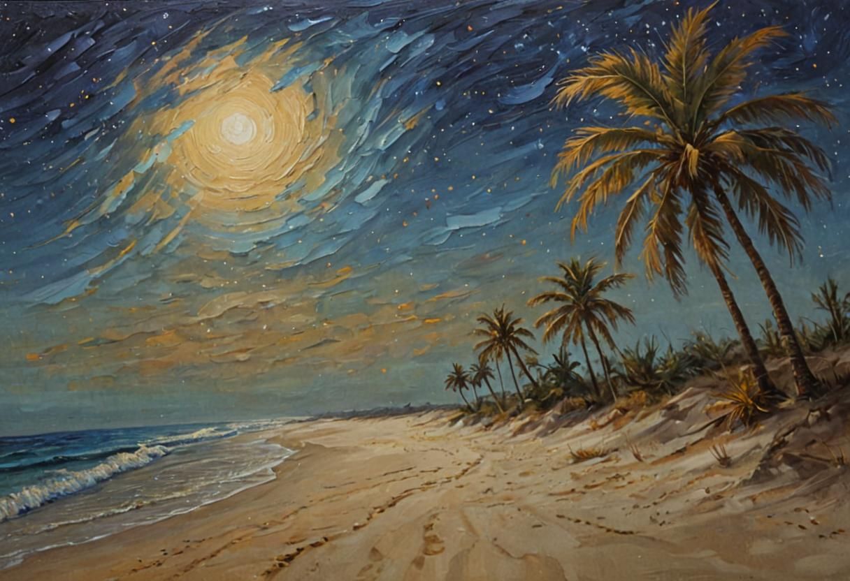 Surreal Landscape Masterpiece under Starry Night Sky with De...