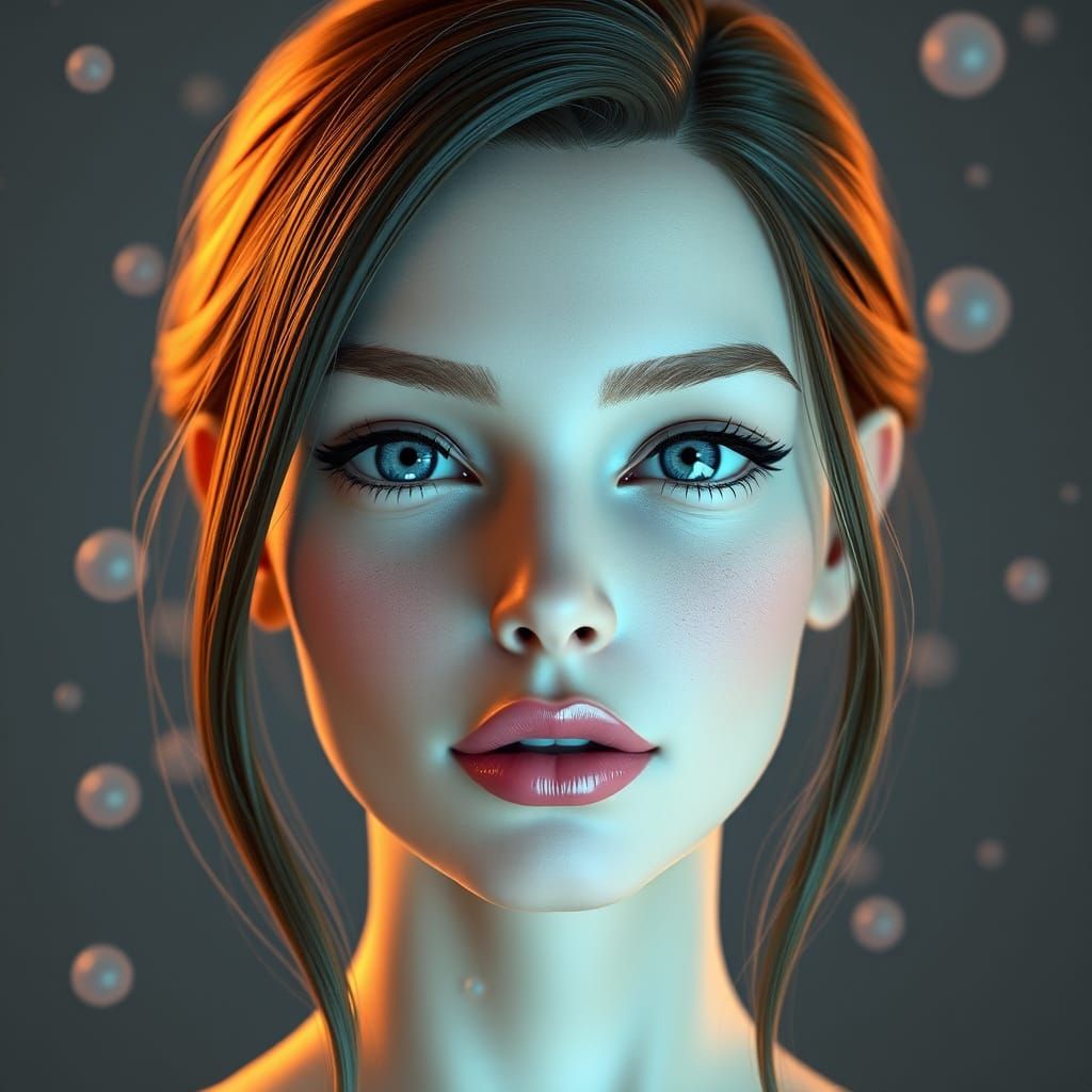 Serene Digital Woman Surrounded by Golden Energy