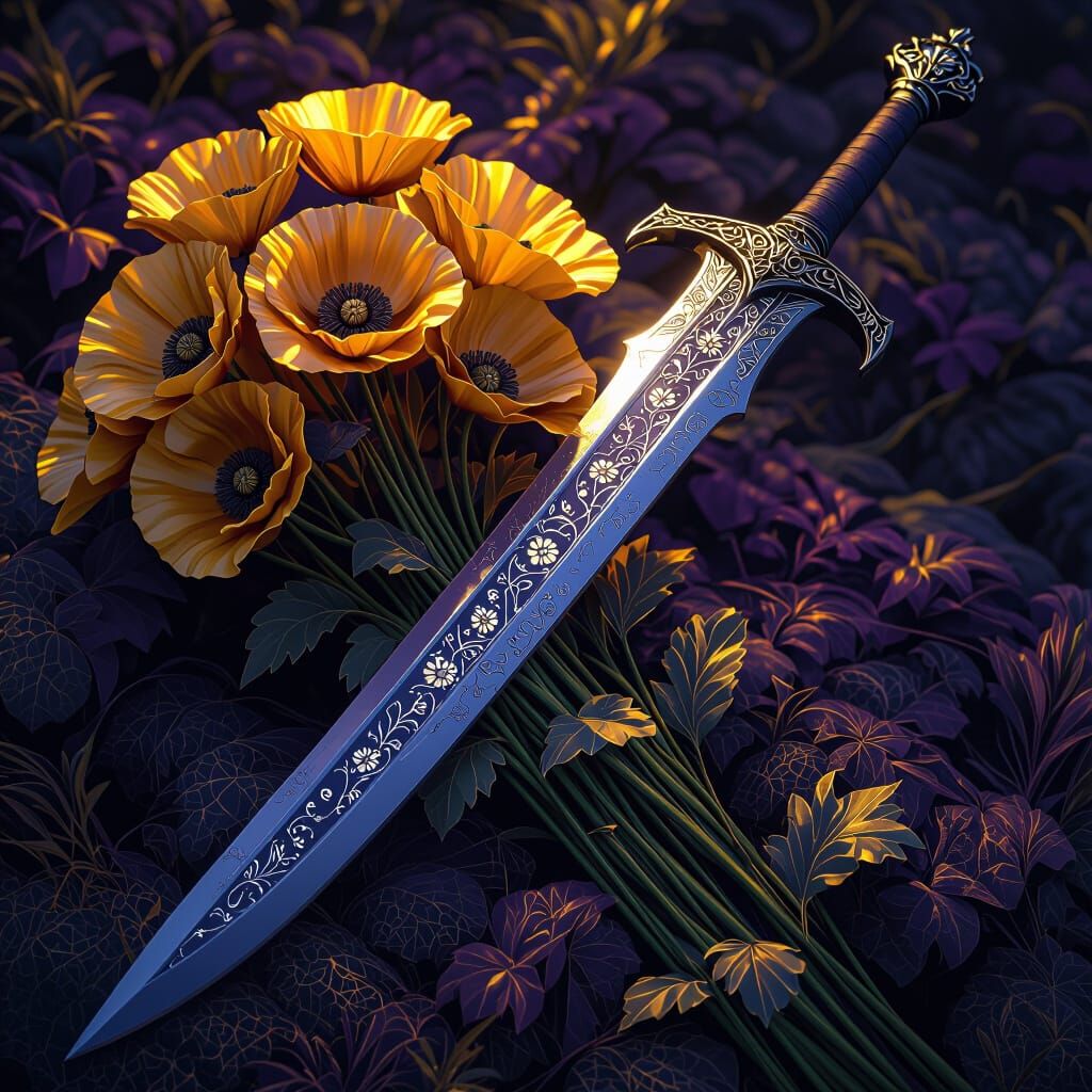 Fantasy Longsword with Poppy Hilt, Digital Art