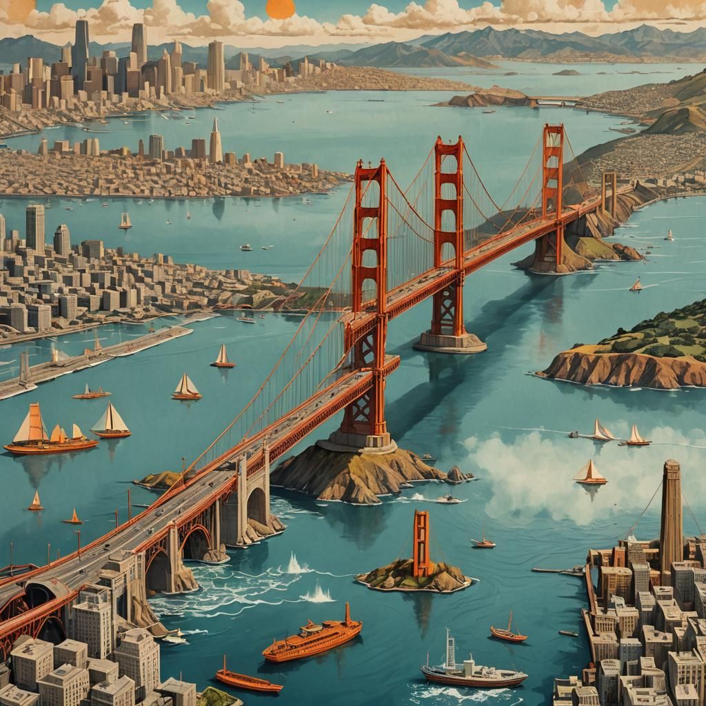 Golden Gate Bridge Constructed from Newspapers: Fantasy Art