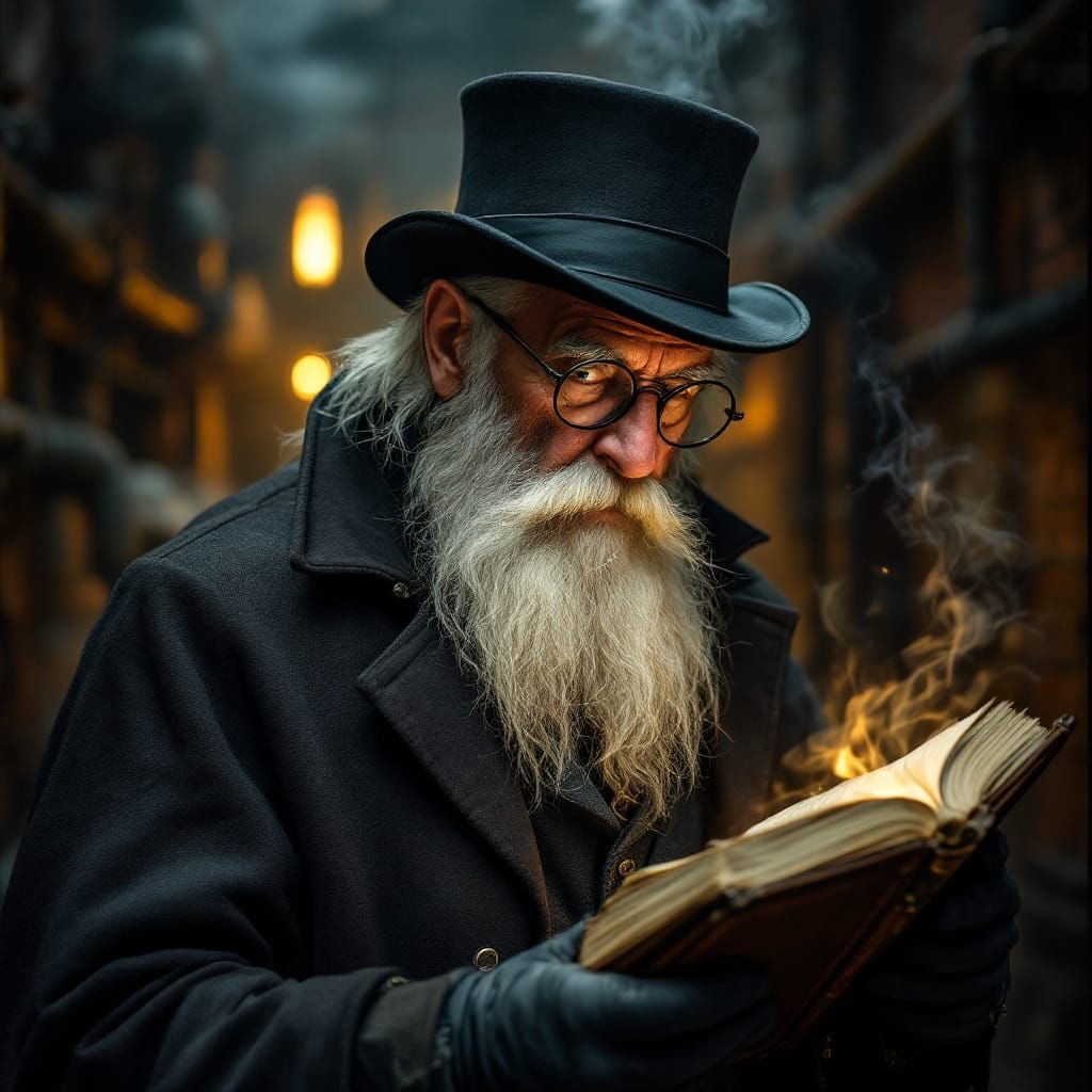 Detailed Portrait of Old Man with Top Hat