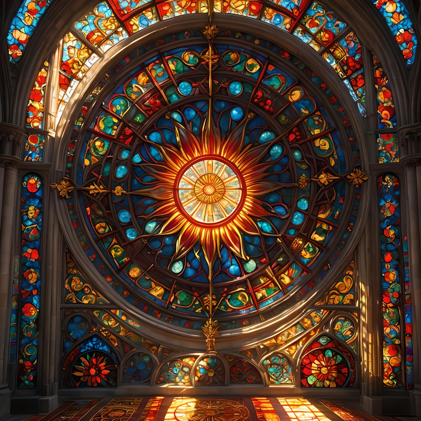 Stained Glass Mandala Window in Cathedral