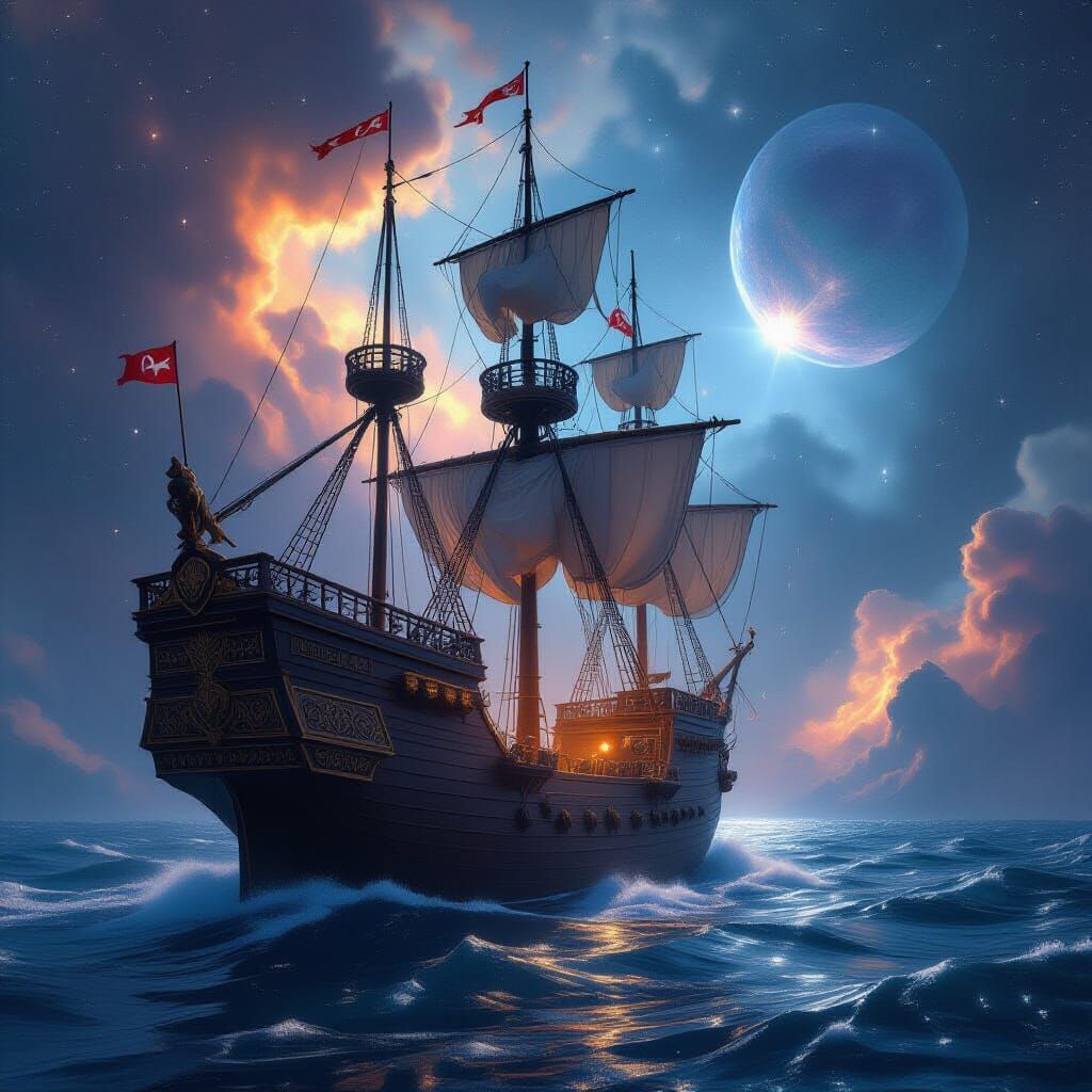 Grand Galleon Sailing Through Cosmic Nebula