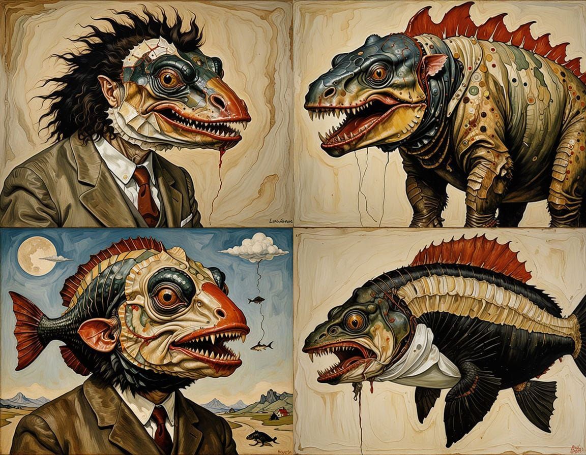 Surreal Mammoth Ape Hybrid in Egon Schiele Oil Painting Styl...