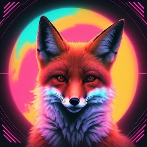 Synthwave Fox in Neon Retro Style