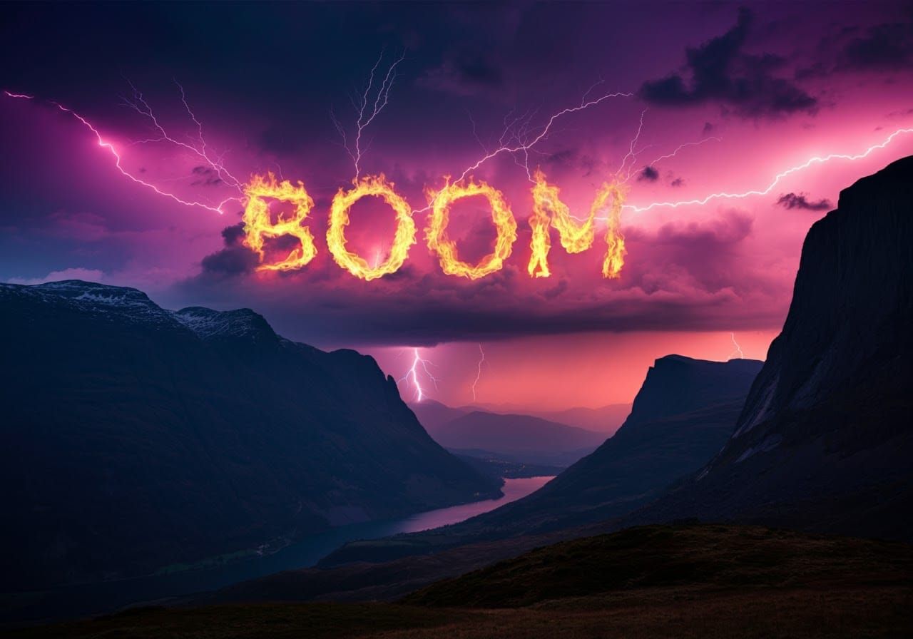 Thunderstorm Over Mystical Landscape with Lightning