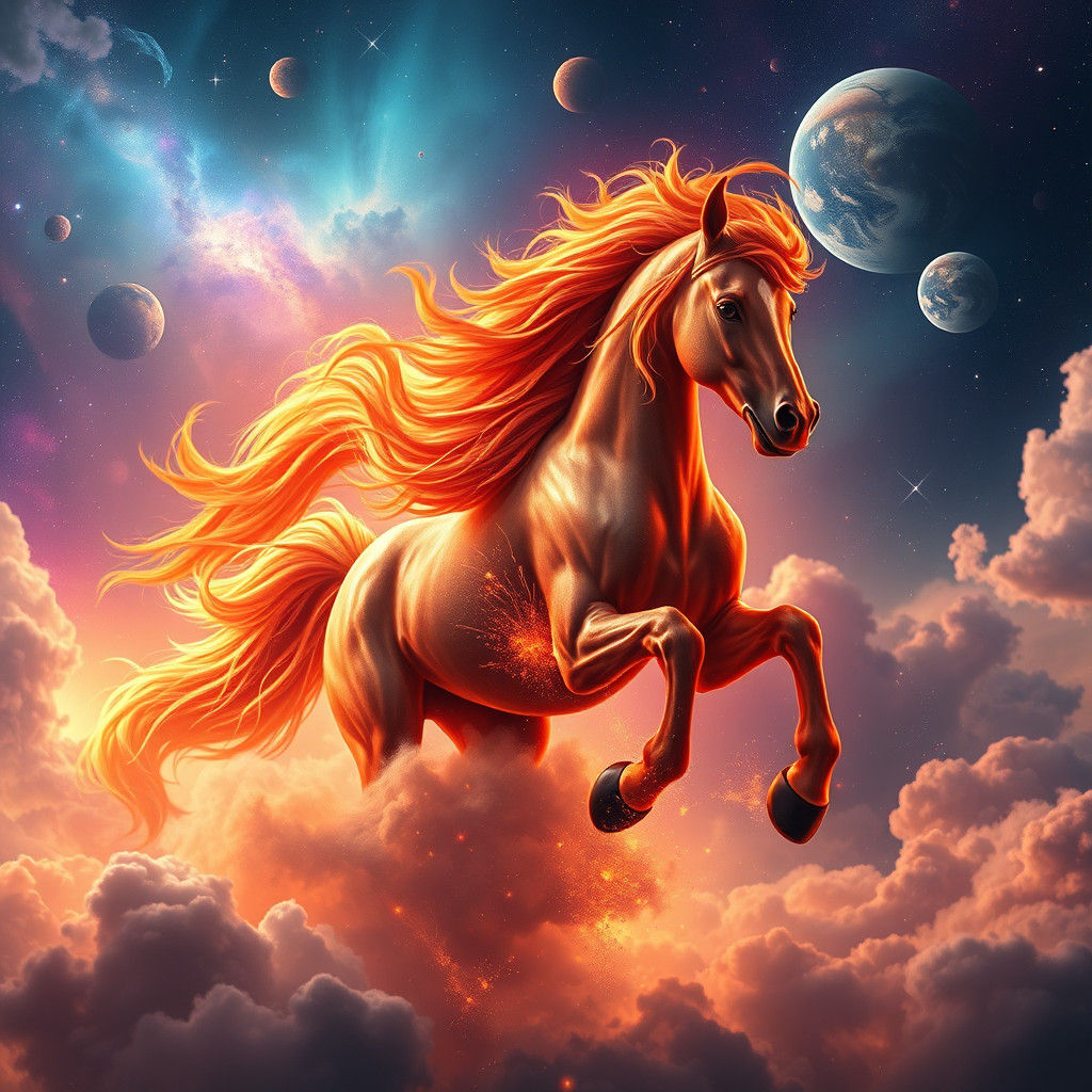 Ethereal Galloping Horse in Cosmic Galaxy