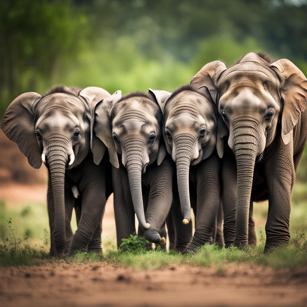 Three Baby Elephants in Natural Light