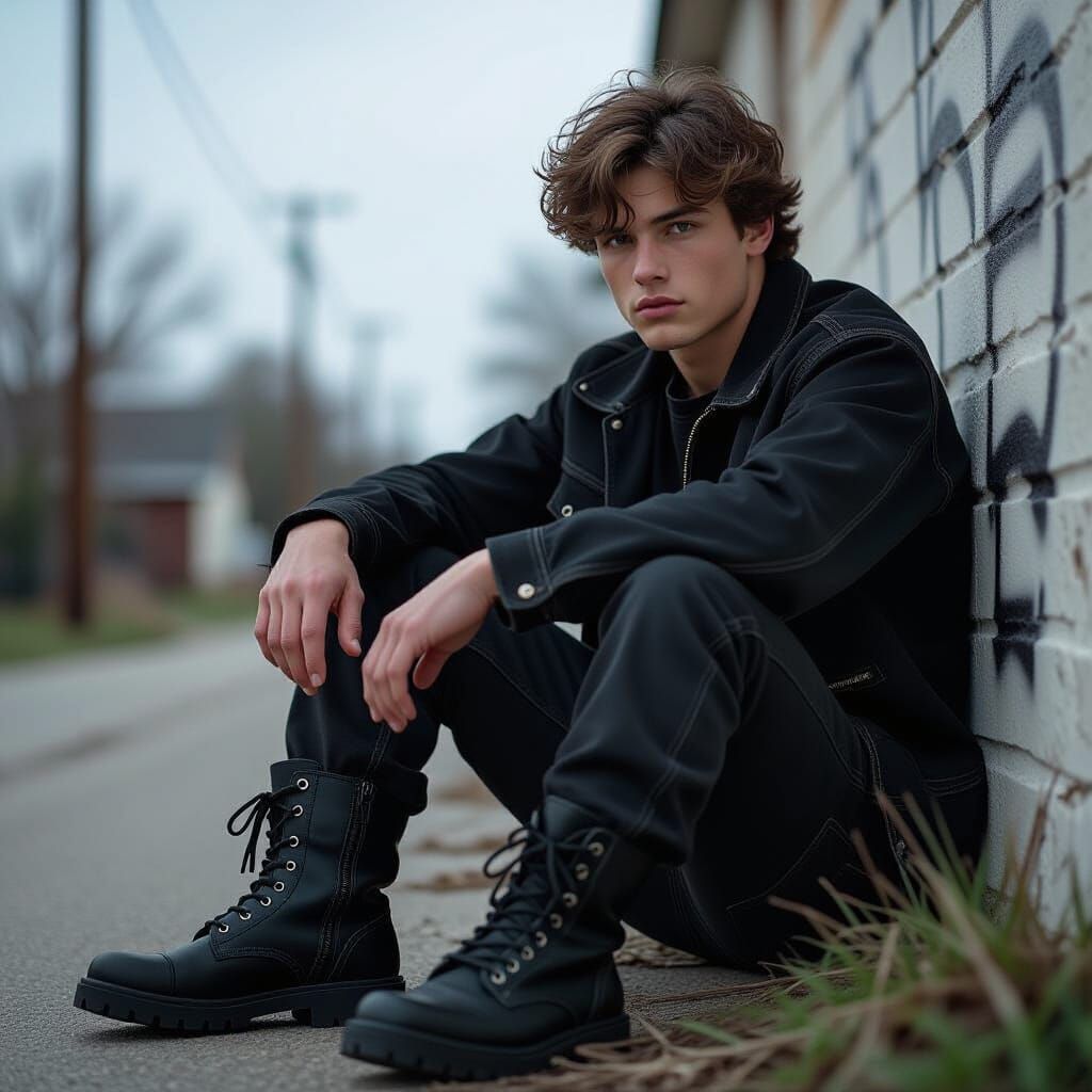 Teenage Male in Dark Clothing: Cinematic Film Still