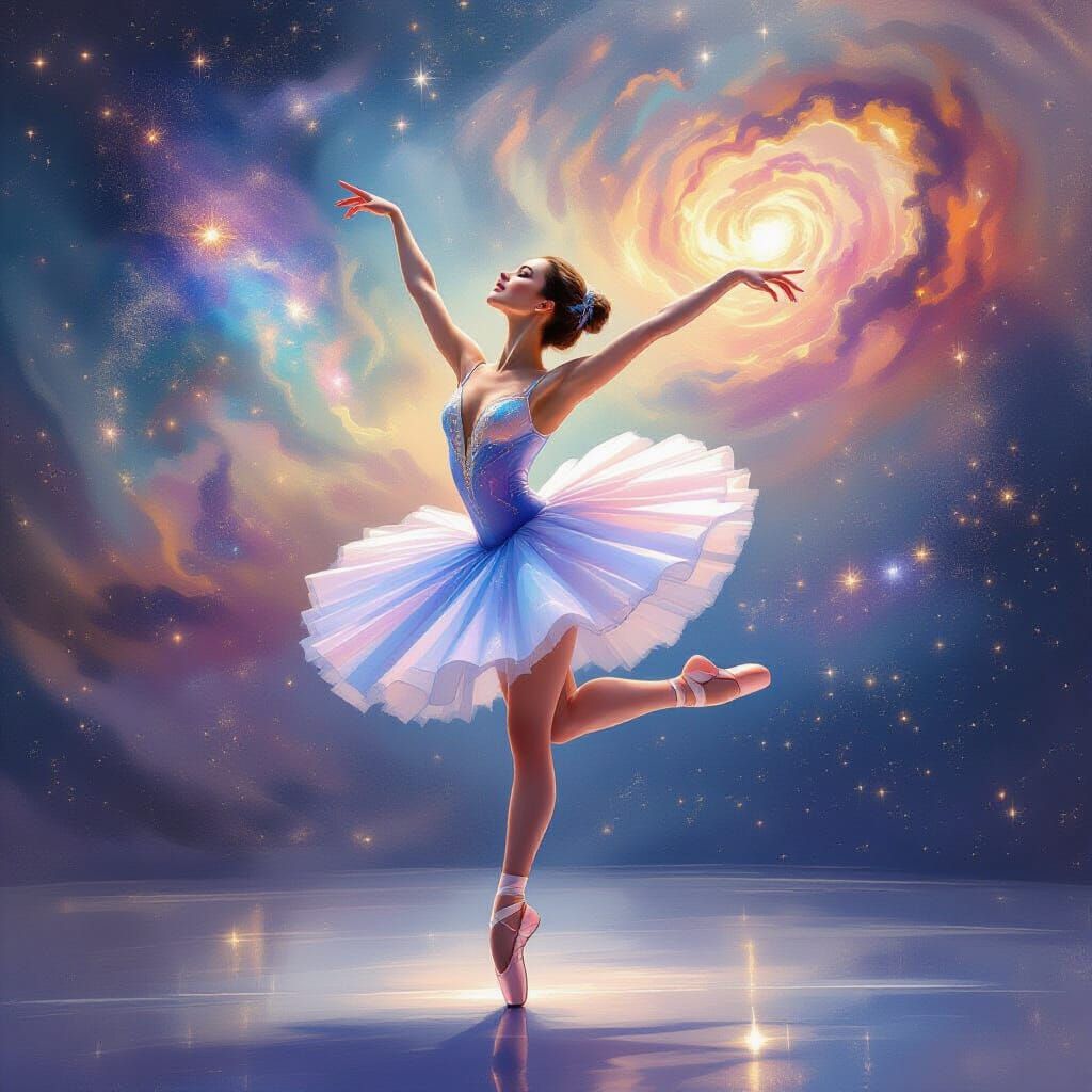 Ballet Dancer Leaping Across a Cosmic Nebula