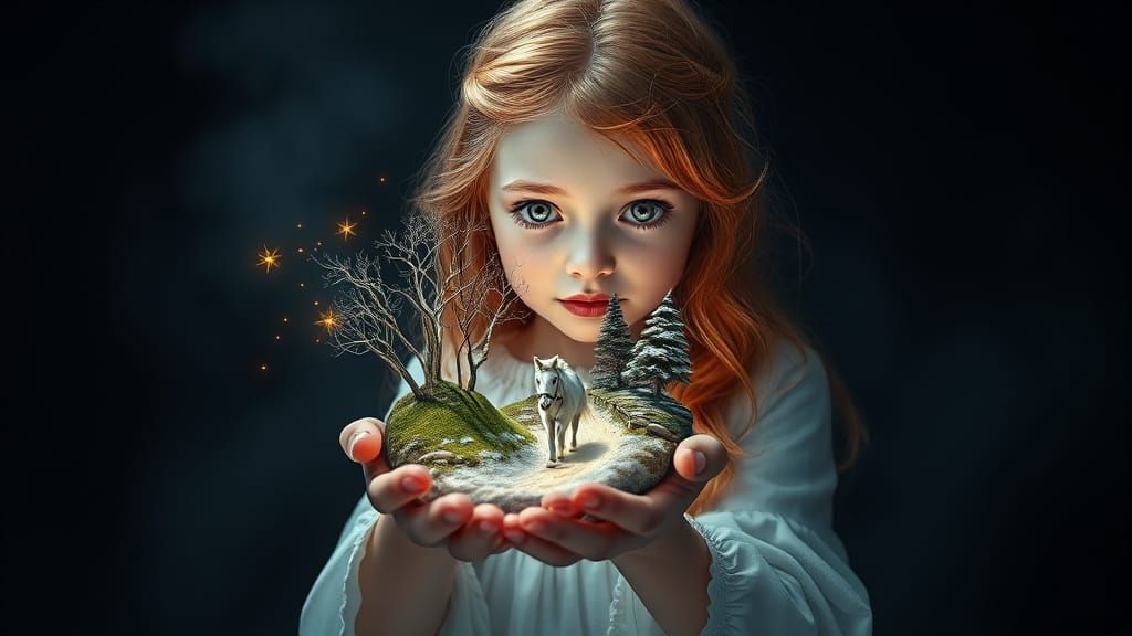 Microworld Held by Ginger-Haired Girl: Hyperrealistic Image