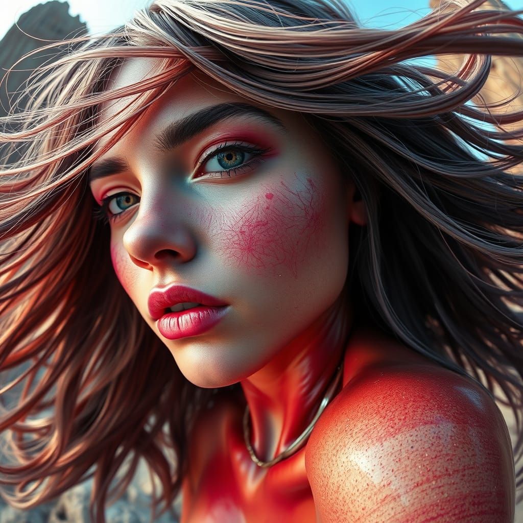 Woman with Stunning Colorful Skin in New World