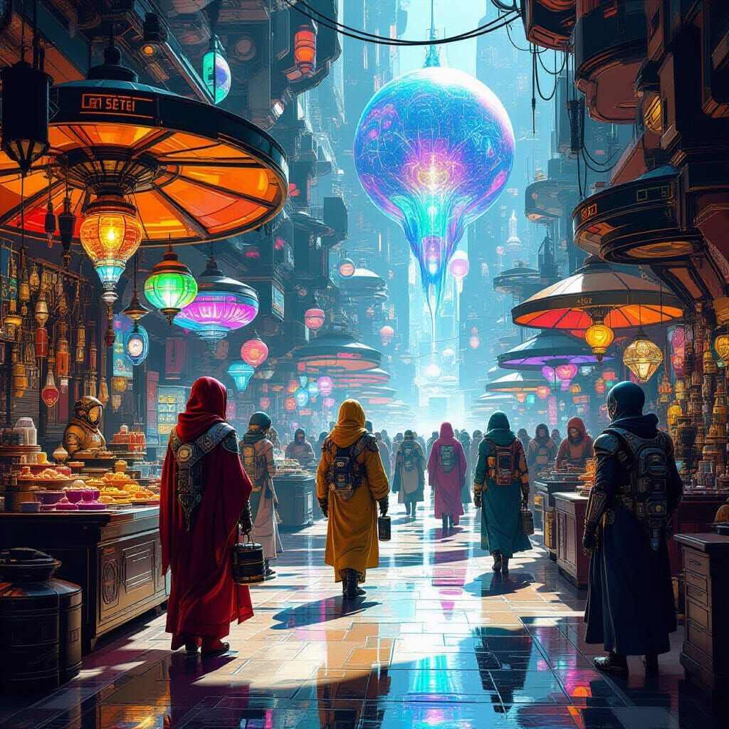 Exotic Alien Market with Intergalactic Beings