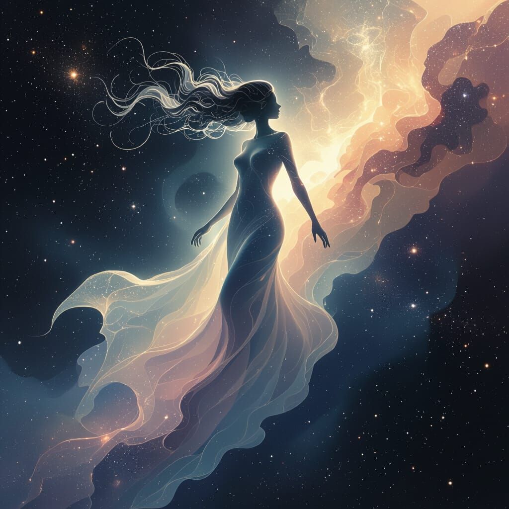 Ethereal Nebula Goddess in Atmospheric Sci-Fi Style