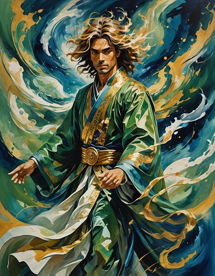 Mystical Prince Amidst Swirling Air: Abstract Expressionism