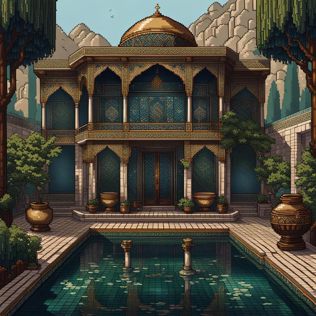 Luxurious 8-bit Spa Area in Qajar Art Style