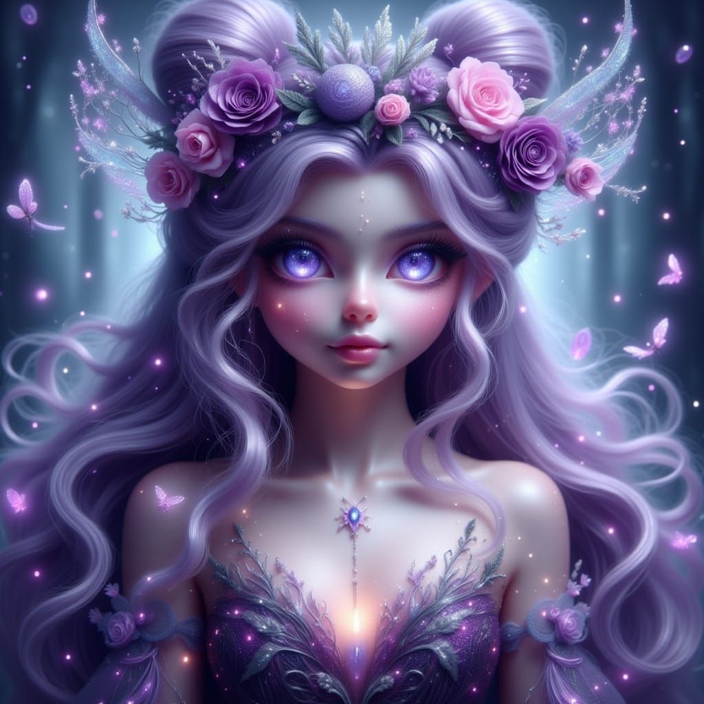 Fairy Princess with Violet Eyes and Colorful Curls
