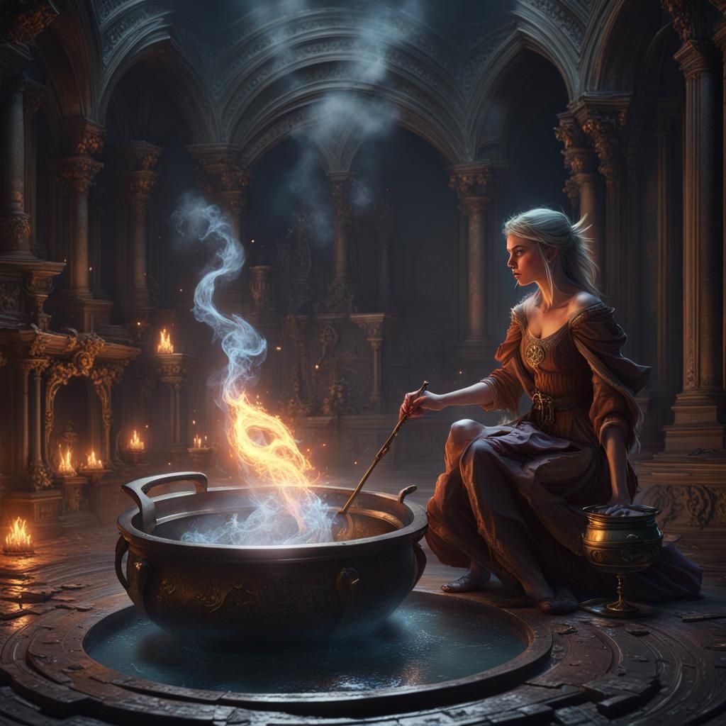 Sorceress Weaving a Spell: Dark Fantasy Concept Art