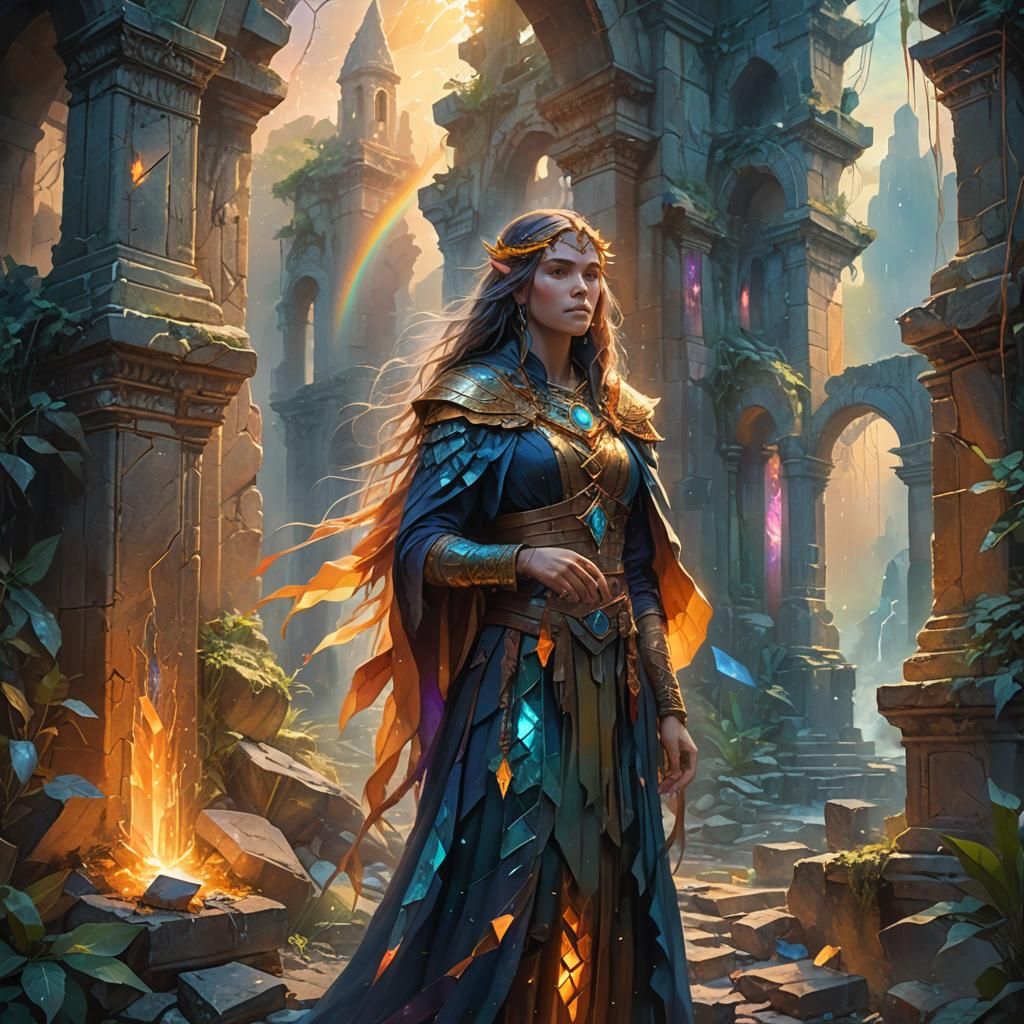 Mystical Sorceress in Ruins: Ethereal Fantasy Art