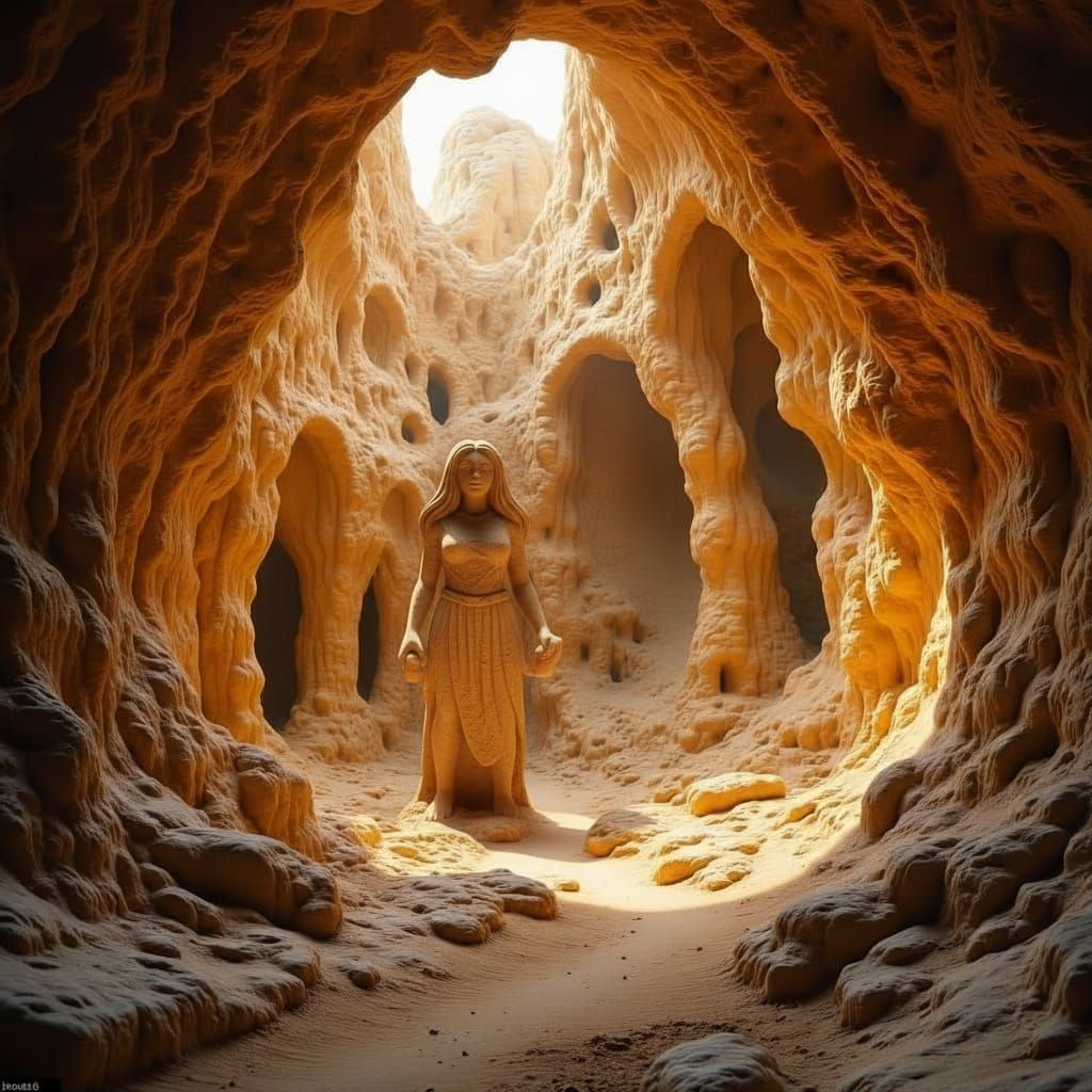 Prehistoric Sandstone Cave Carving of Creatures