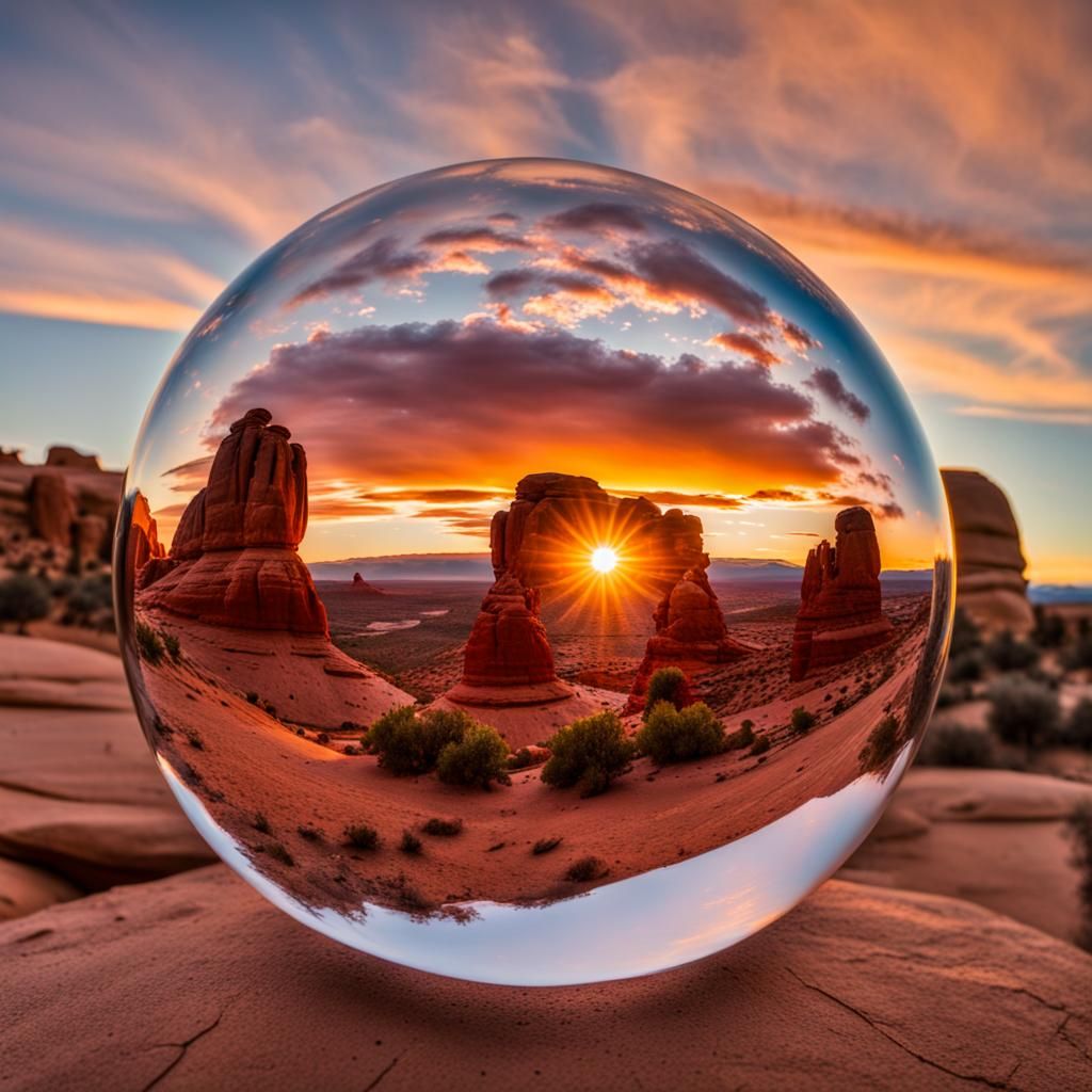 Arches National Park Sunset in Glass Sphere