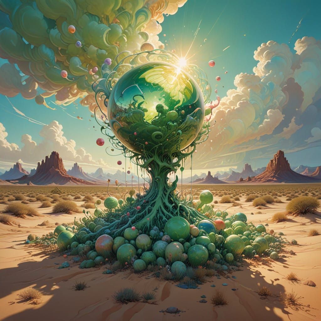 Surreal Green Orb Erupts in Desert Landscape