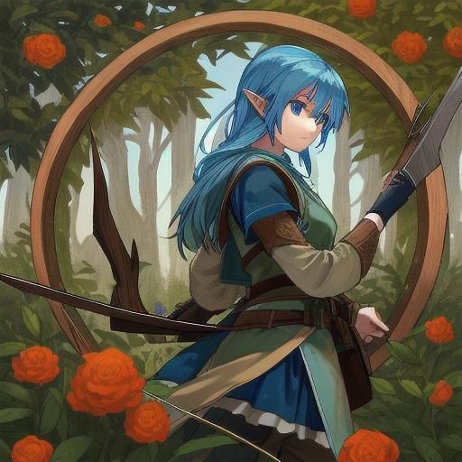 Blue-Haired Elf Ranger with Longbow