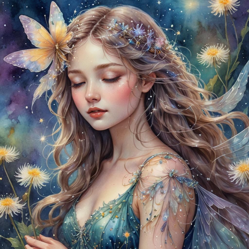 Dreamscape Fairy Portrait in Watercolor Style