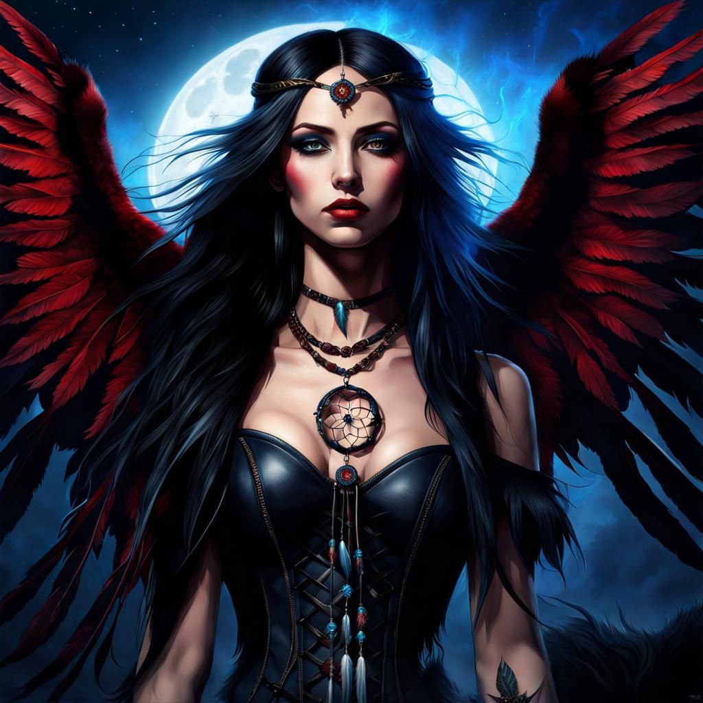 Gothic Angel with Dream Catcher in Cave