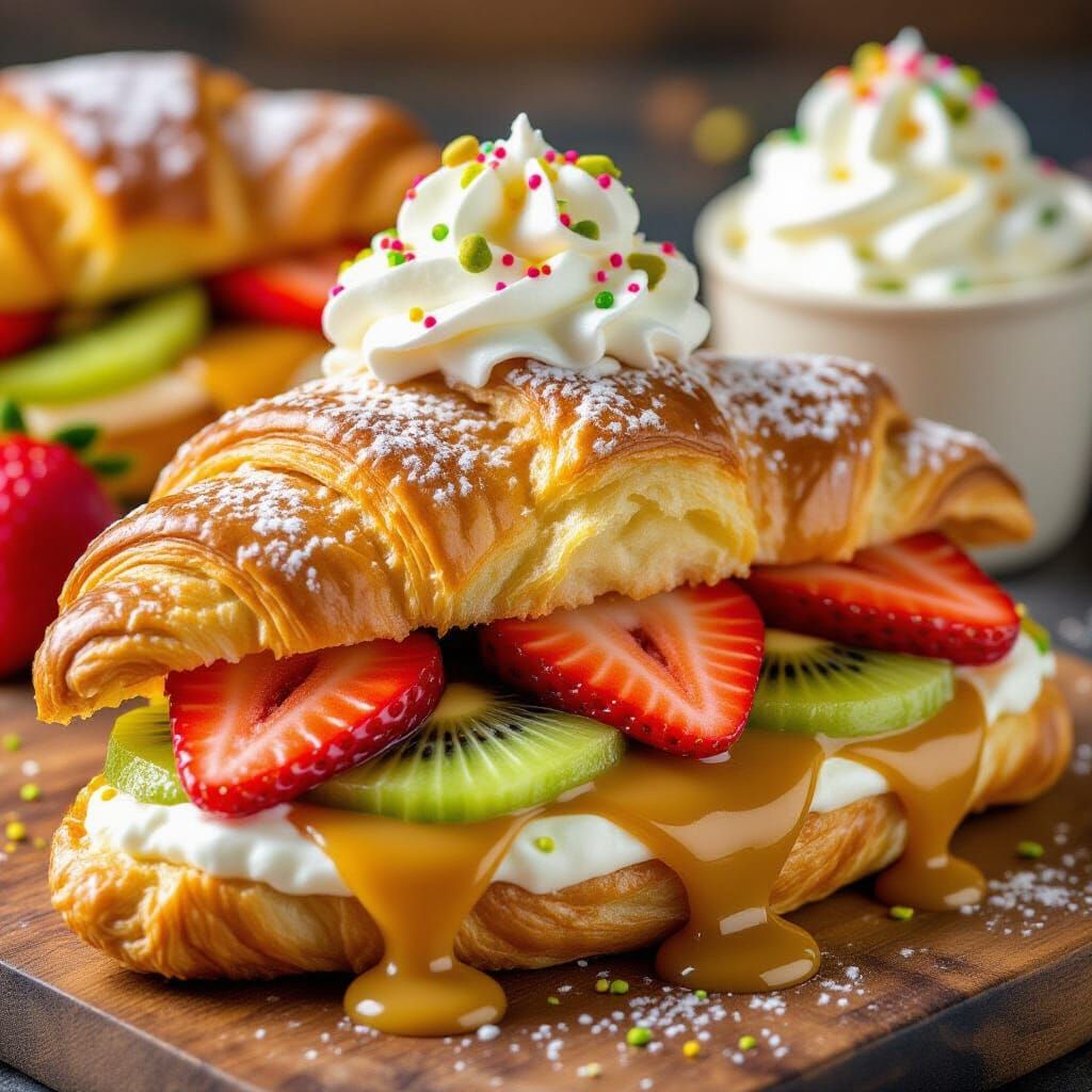 Delicious Croissant Sandwich with Fruit and Cream