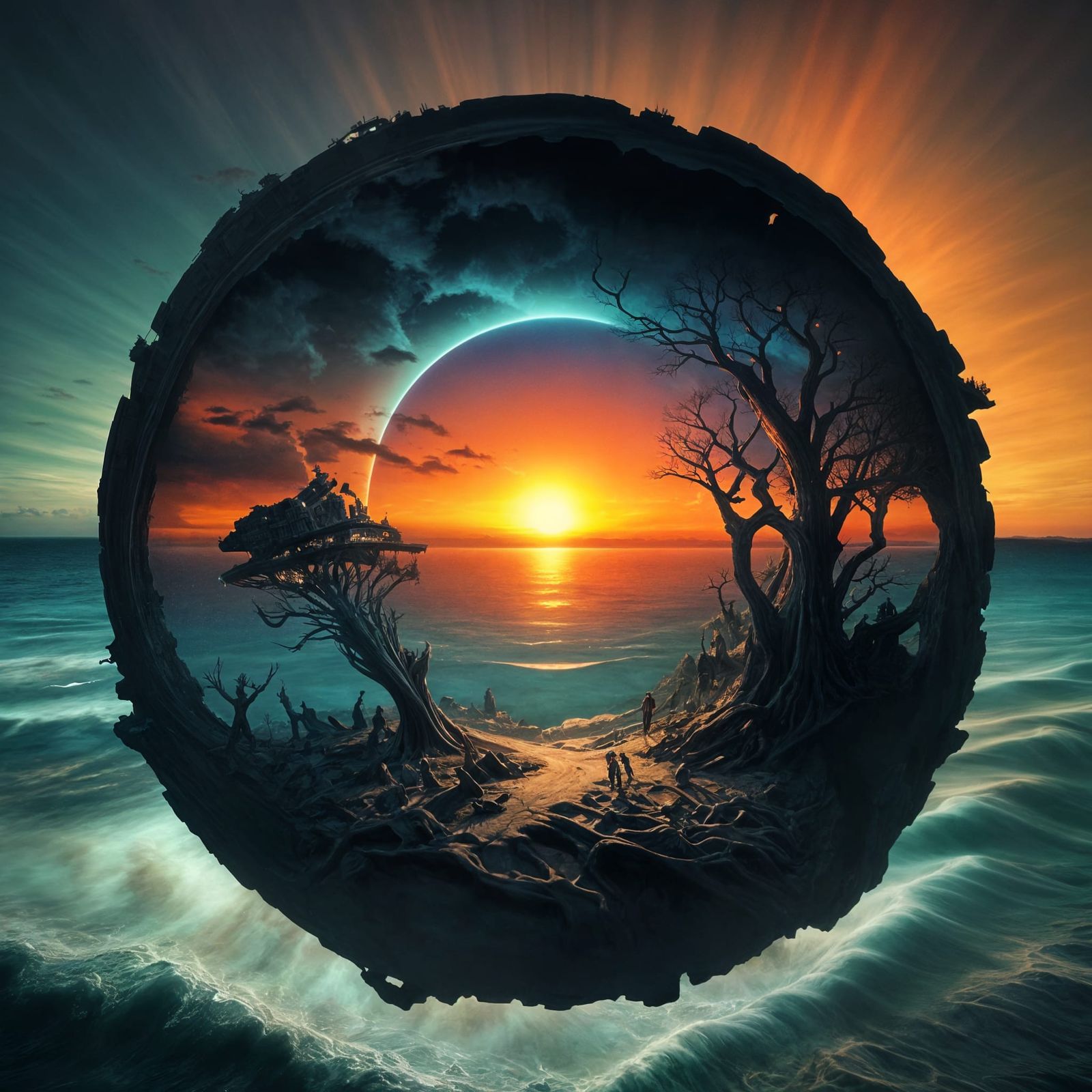 Surreal Stargate Skeleton Hand in Cloudscape