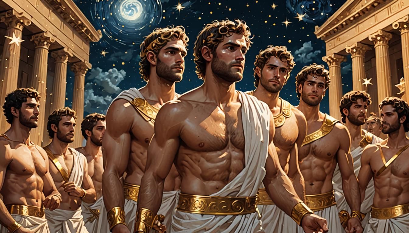 Greek Gods Party Under Starry Night Sky